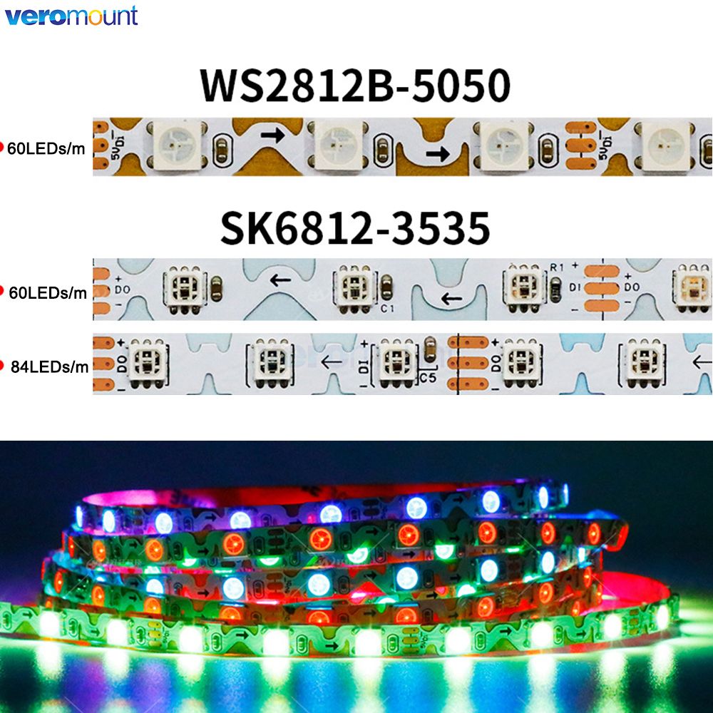 Ws2812B Strip 5V - 6mm sempit dengan PCB bentuk S