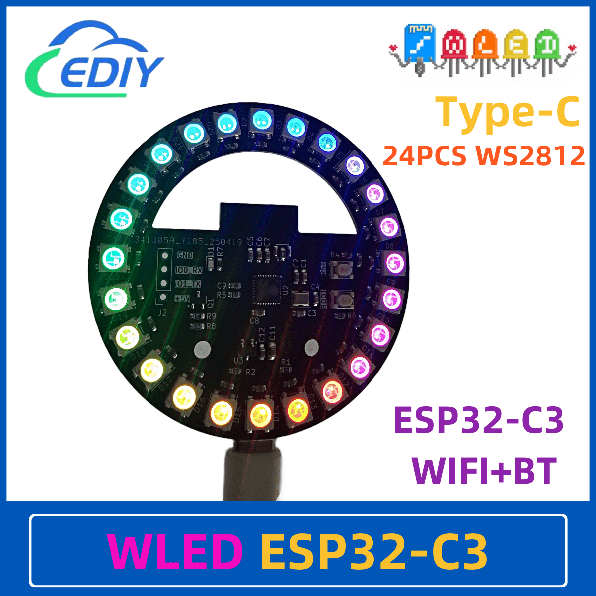 Ws2812B - WLED ESP32-C3 Papan Pengembangan Lampu Warna-warni